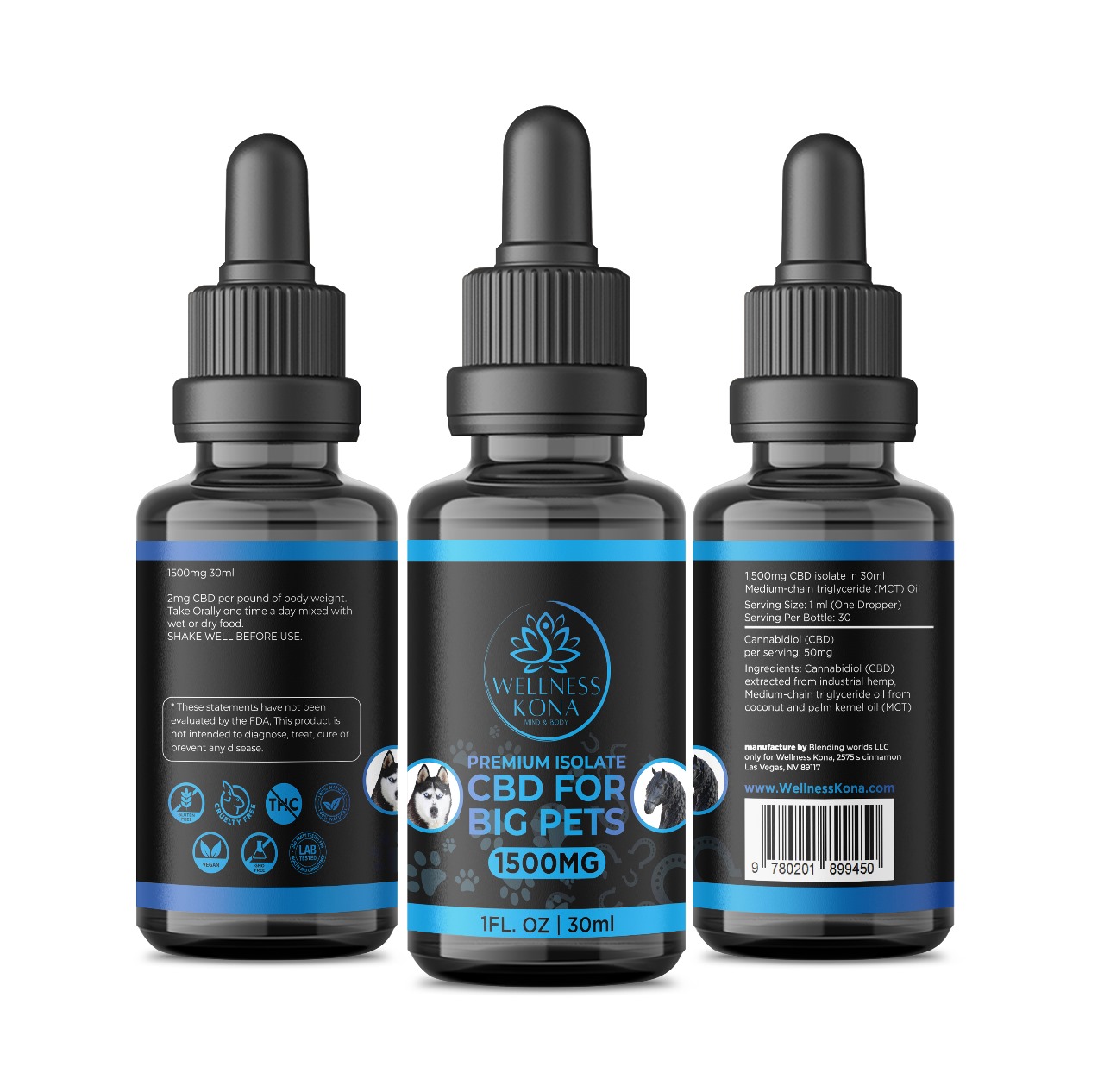 1,500mg Premium Isolate CBD for Pets 30ml/1oz